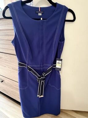 Tommy Hilfiger Royal Blue Sleeveless Belted Midi Dress